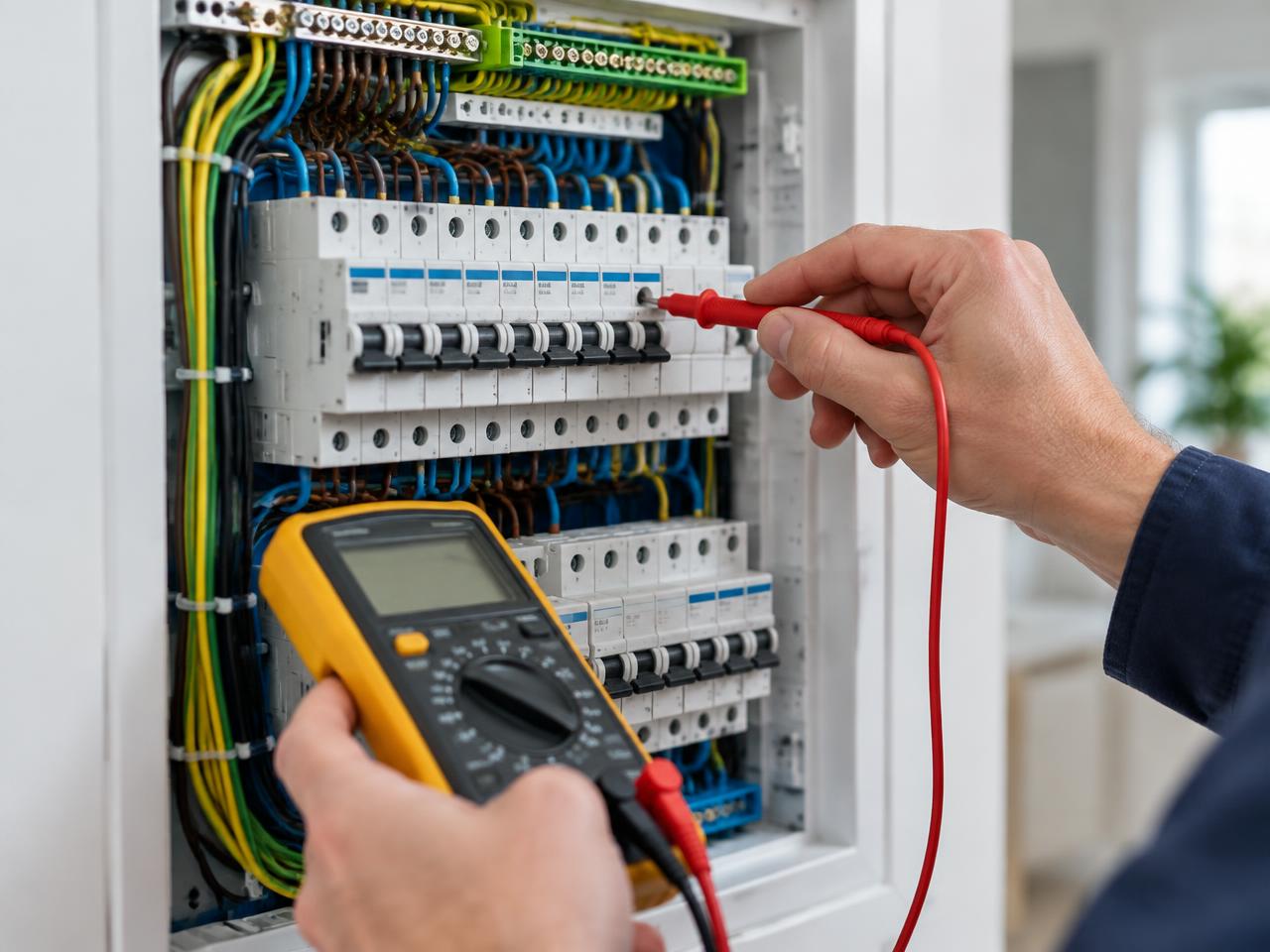 Elektriker måler i sikringsskap